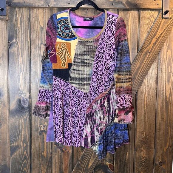 Mixed Media Knit Crochet Tunic Top - Picture 1 of 4